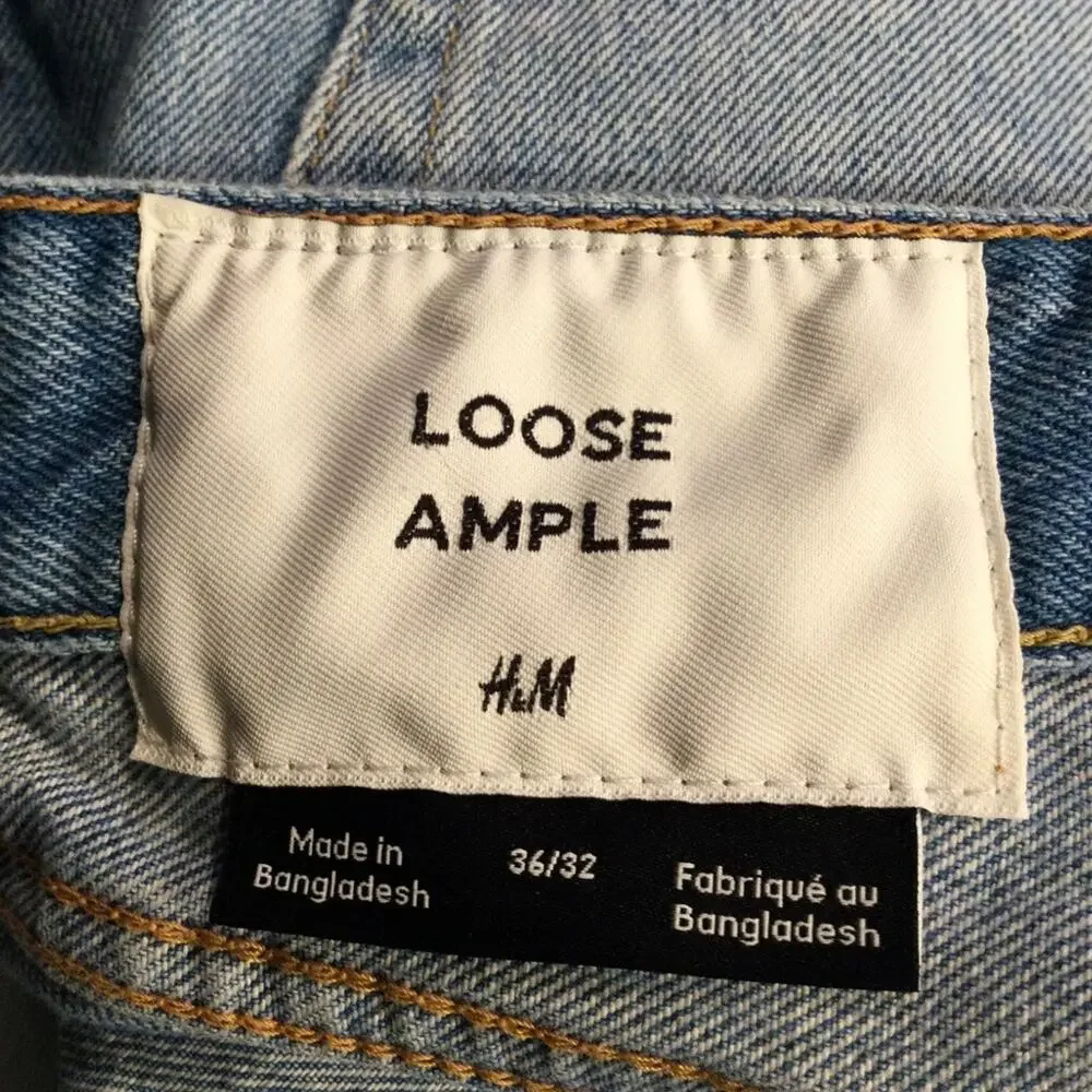 H&M Loose Ample Fit men’s W36/29 Hemmed Light wash Jeans